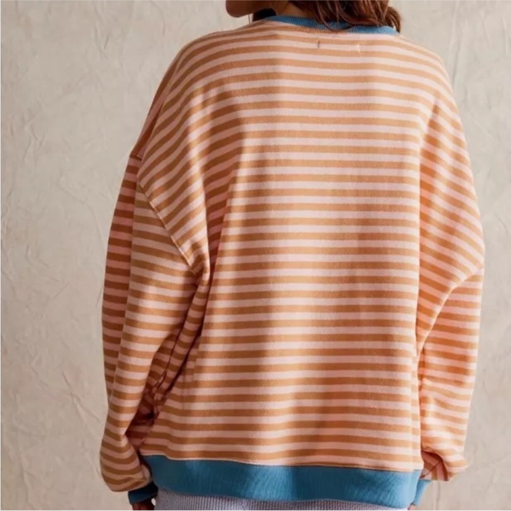 NWOT Free People We The Free Classic Striped Oversized Crewneck in Latte - Picture 3 of 5